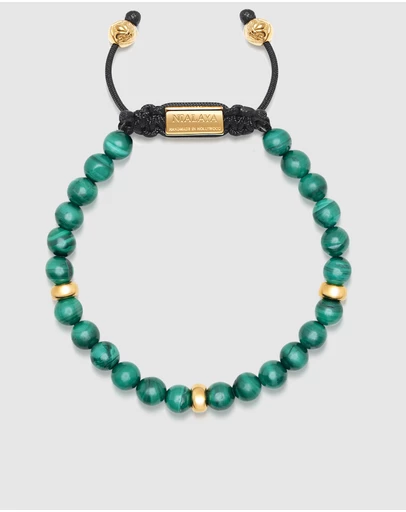 Nialaya Jewellery - Men's Beaded Bracelet with Malachite and Gold