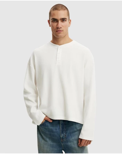 Cotton On - Relaxed Fit Textured Henley Long Sleeve