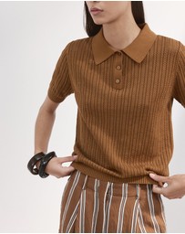 M.N.G - Openwork Knitted Polo-Neck Sweater