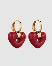 Elli Jewelry - Earring Hoops Heart Resin 925 Sterling Silver Gold-Plated