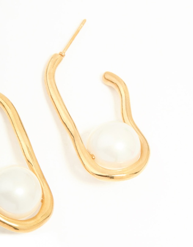 Lovisa - Waterproof Gold Plated Stainless Steel Pearl Twist Hoop Earrings