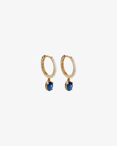 Michael Hill - Australian Sapphire Oval Cut & 0.15 Carat TW Diamond Hoop Drop Earrings in 10kt Yellow Gold with Rhodium