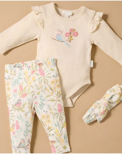 Purebaby - Australiana 3 Piece Gift Pack w/ Headband- Babies