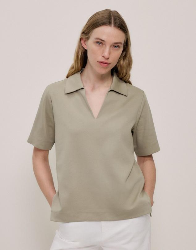 Trenery - Modal Cotton Collared T-shirt in Olive Brown