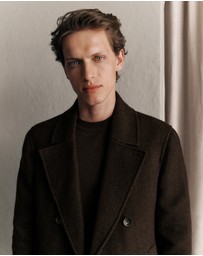 Trenery - Italian Wool Herringbone Peacoat in Coffee Bean