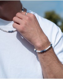 Kuzzoi - ICONIC EXCLUSIVE - Bracelet Male Ball Agate and Shell Pearls 925 Sterling Silver