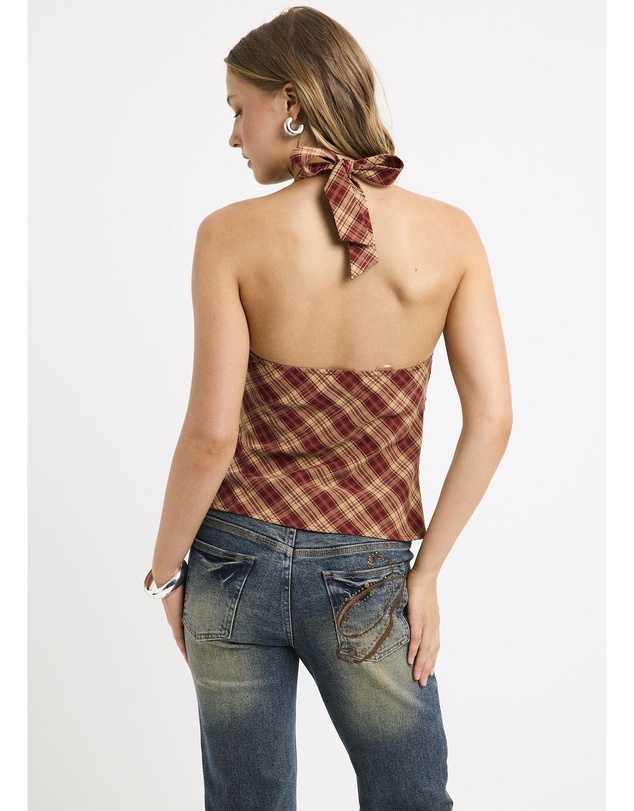 Insight - Kiera Ruched Check Halter Top