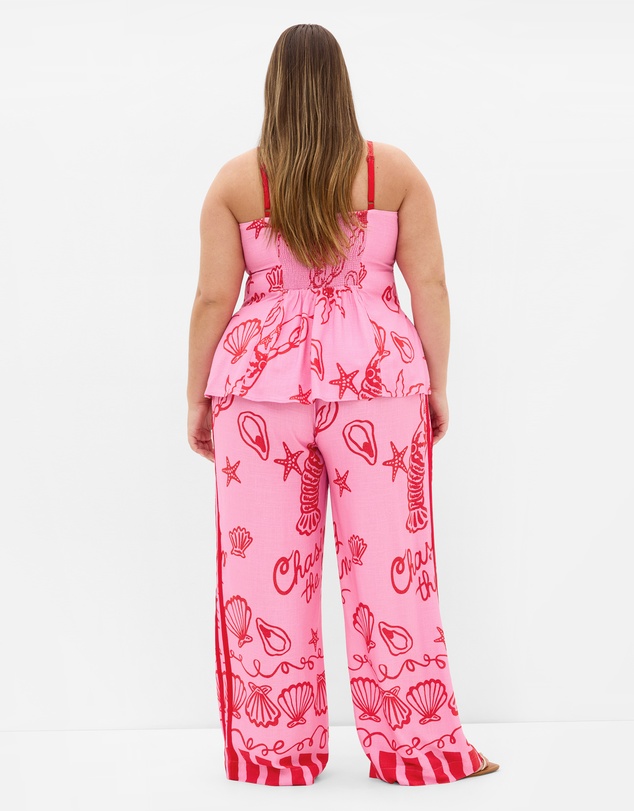 City Chic - Plus size Sun Chaser Print Wide Leg Pant - pink