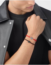 Philipp Plein - PLEIN TAG Silver-Tone  Red Leather Bracelet