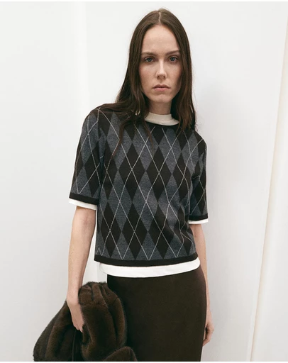 M.N.G - Short-Sleeved Argyle Sweater