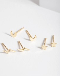 Lovisa - Gold Plated Sterling Silver Celestial Stud Earrings Trio