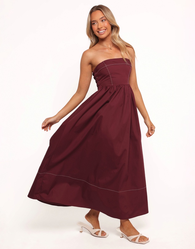 Petal & Pup - Lyanna Strapless Midi Dress - Cherry