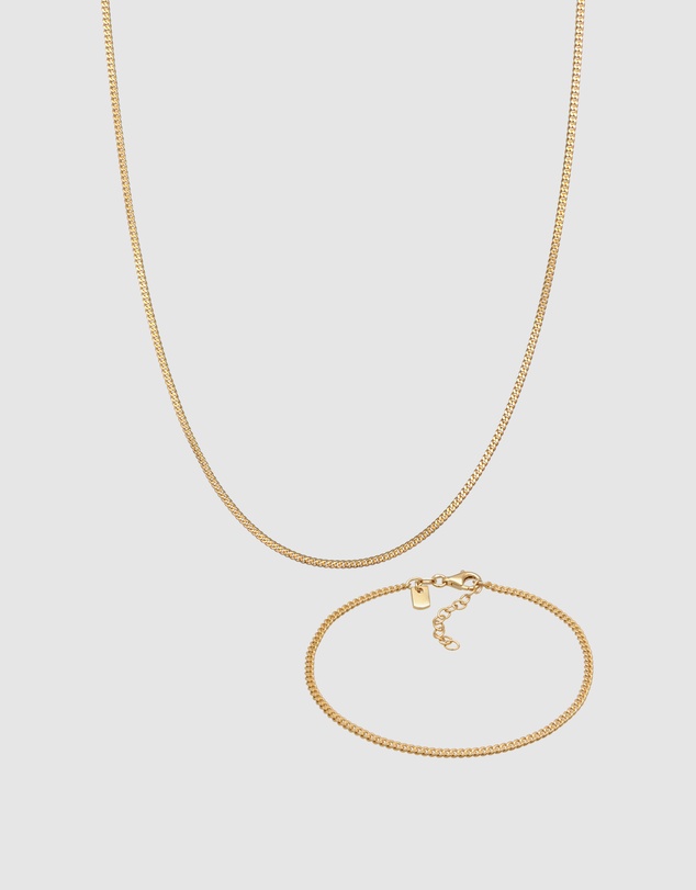 Kuzzoi - ICONIC EXCLUSIVE - Curb Chain Necklace and Bracelet Set in Gold-Plated 925 Sterling Silver