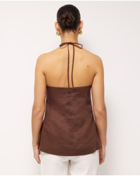 AERE - Sol Bead Trim Linen Halter Top