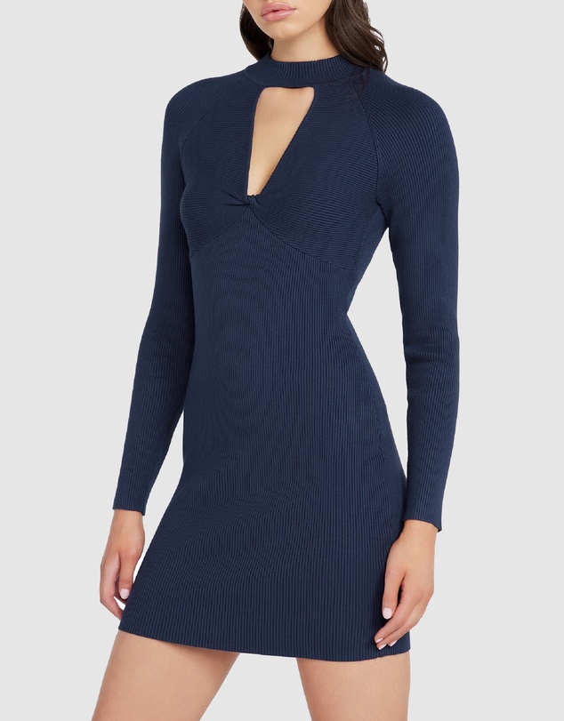 GUESS - Long Sleeve Mock Neck Cut Out Cambria Dress