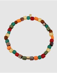 Kuzzoi - ICONIC EXCLUSIVE - Bracelet Male Beads Orange Green Vintage 925 Sterling Silver Gold Plated