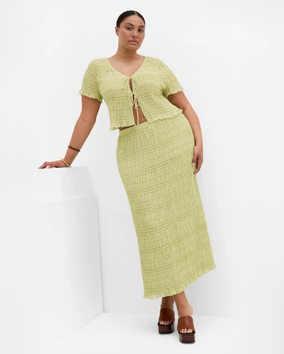 City Chic - Plus size Emelia V Neck Shirred Top - matcha