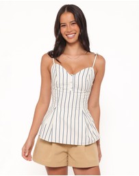 Petal & Pup - Sybella Pleat Front Peplum Tank - Blue/Yellow Stripe
