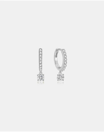 Ania Haie - Silver Dangling Sparkle Huggie Hoop Earrings