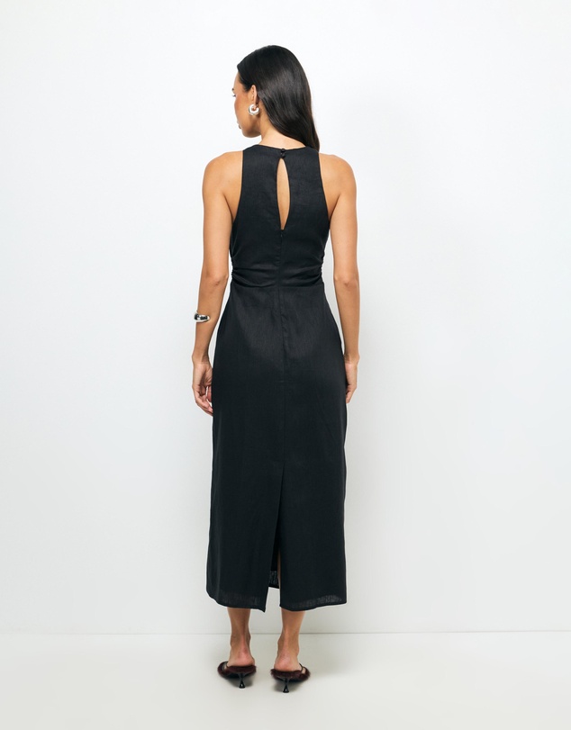 AERE - Elow Ruched Linen Midi Dress