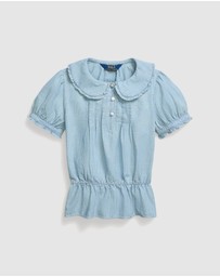 Polo Ralph Lauren - Indigo Cotton Chambray Peplum Top - ICONIC EXCLUSIVE - Teens