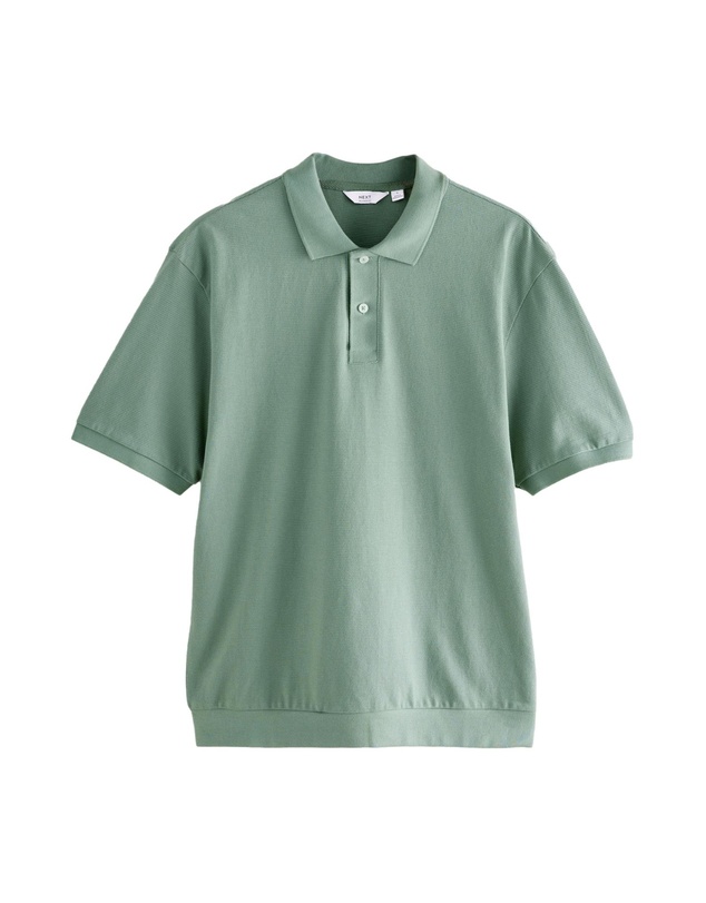 NEXT - Textured Waffle Button Through 100% Cotton Polo Shirt