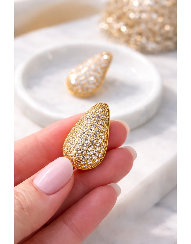 Honey and Beau - Gold Pavé Teardrop Stud Earrings