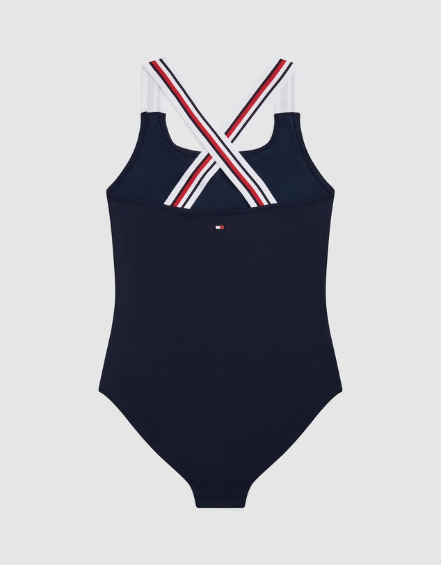 Tommy Hilfiger - Global Stripe Square Neck Crossover Swimsuit - Teens