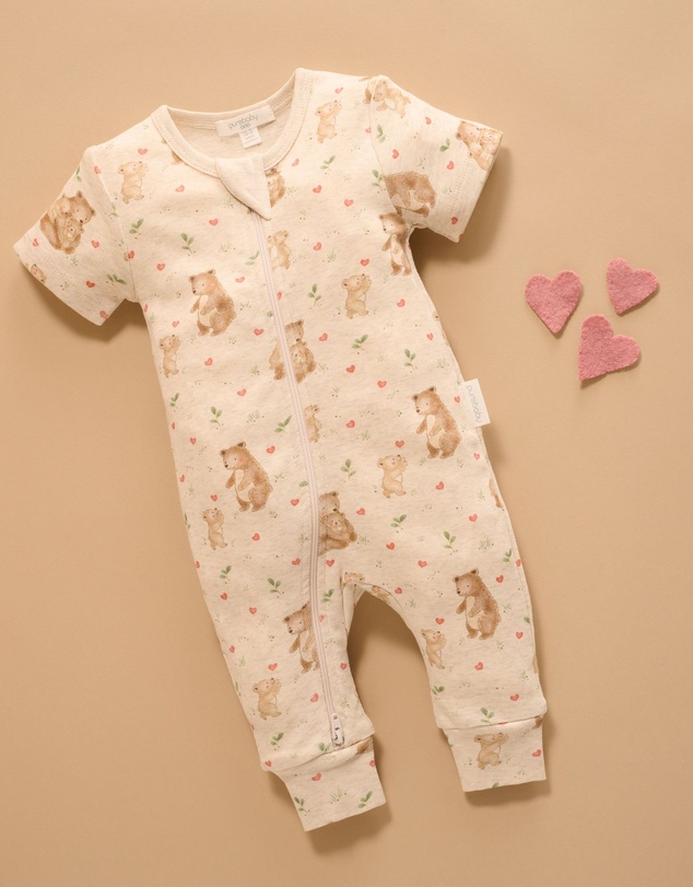 Purebaby - Love Bear Rib Zip Growsuit -Kids-Babies
