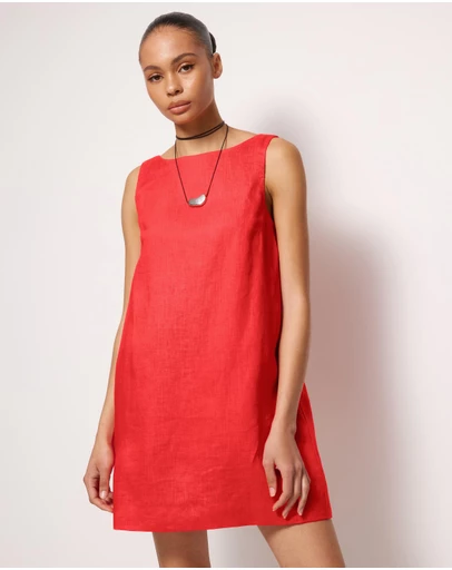 AERE - Indra Boat Neck Linen Mini Dress