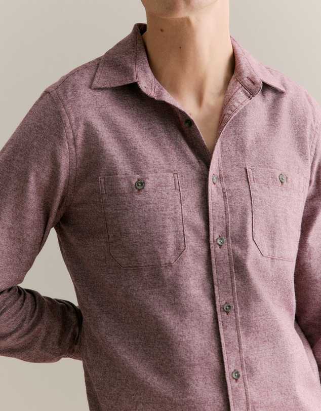 Trenery - Regular Fit Jaspe Cotton Shirt in Burgundy