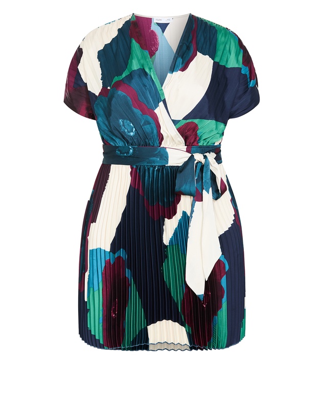 City Chic - Hailey Abstract Print Pleat Mini Dress