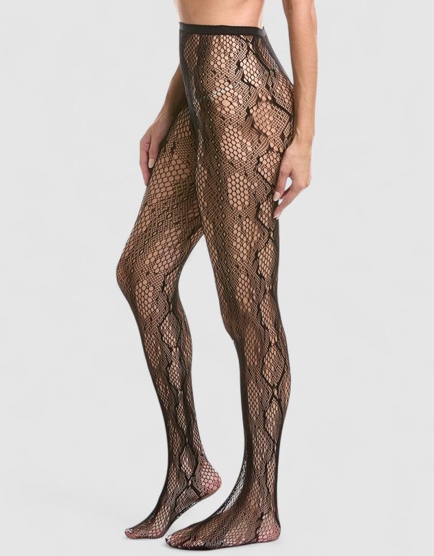 High Heel Jungle - Sleek Snakeskin Tights - Black
