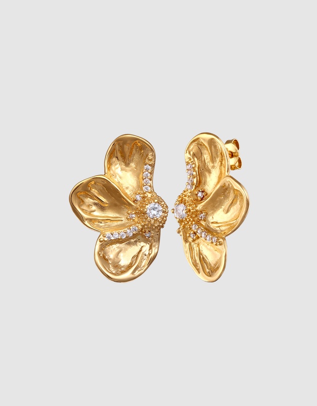 Elli Jewelry - Earrings Stud with Stone Flower Zirconia 925 Sterling Silver Gold-plated