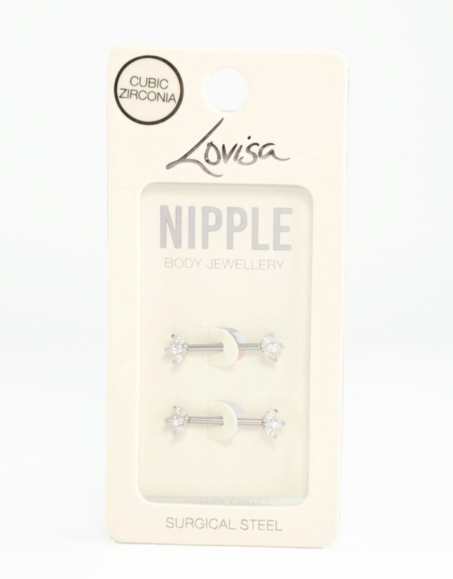Lovisa - Surgical Steel Cubic Zirconia Fan Nipple Bars 2-Pack