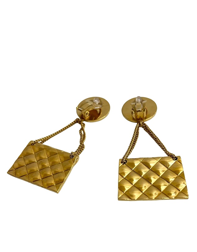 Pre-Loved by Azura Reborn - Pre-Loved CC Gold Plated Classic Quilted Flap Medallion Clip On Earrings