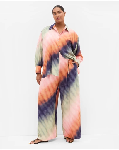 City Chic - Plus size Sunset Ombre Print Wide Leg Pant - peach