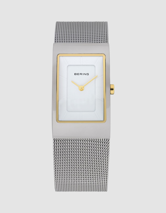 Bering - Bering Classic 38mm Polished White Dial Silver Stainless Steel Mesh Strap Watch