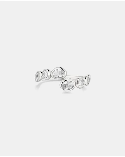 Ania Haie - Silver Organic Pebble Spiral Bezel Adjustable Ring