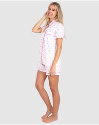 Sant And Abel - Women's Pink Palm Tree Short Sleeve Pajama Set