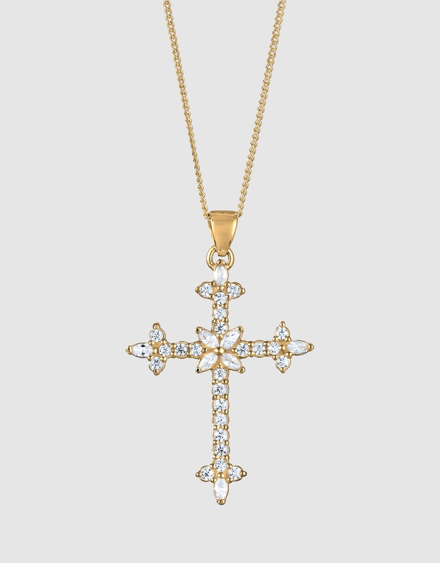 Elli Jewelry - Necklace Cross Zirconia Gold-plated 925 Sterling Silver