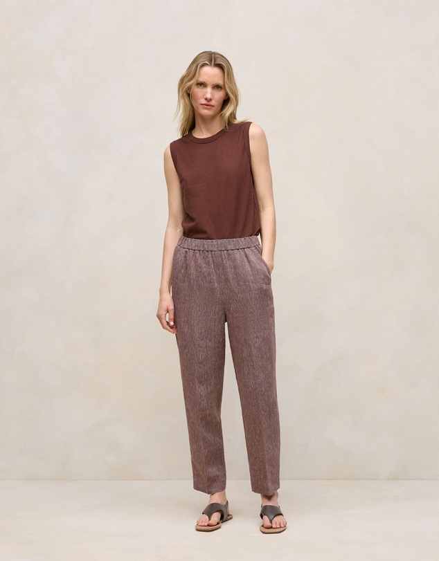 Trenery - Linen End On End Stripe Relaxed Pant in Espresso
