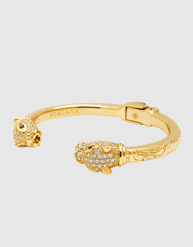 Nialaya Jewellery - Women's CZ Panther Bangle in Gold
