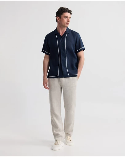 Oxford - Cooper Short Sleeve French Linen Piping Shirt