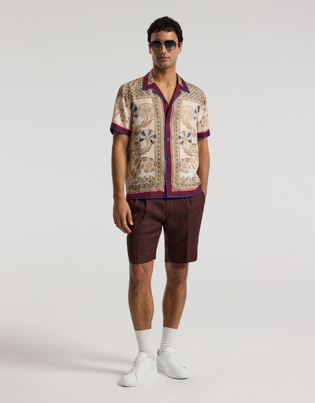 Calibre - Camp Collar Mosaic Silk Shirt Sand