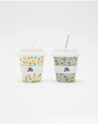 itti bitti - Set of 2 Bamboo Reusable Baby Cino Cup + 6 Straws - Pineapple & Avocuddles