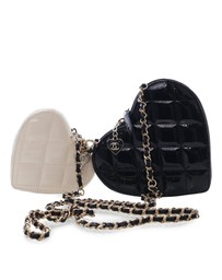 Pre-Loved by Azura Reborn - Pre-Loved Quilted Patent Duo Heart Clutch with Chain