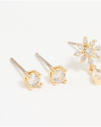 Lovisa - Gold Plated Cubic Zirconia Classic & Flower Teardrop Earrings 2-Pack