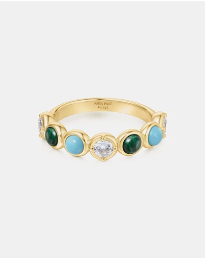 Ania Haie - Ania Haie Gold Bezel Malachite and Lab Created Turquoise Ring