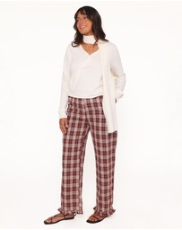 Petal & Pup - Kaelia Frill Hem Straight Pant - Burgundy Plaid